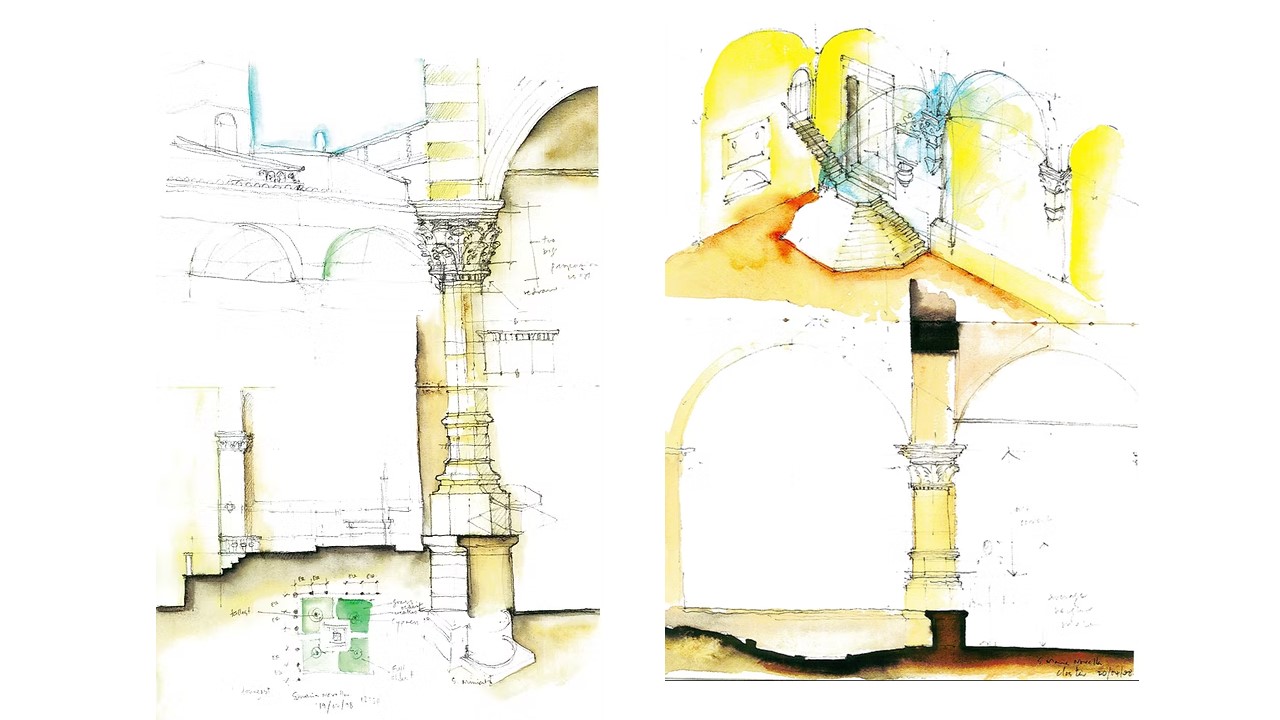 Water colour drawings of buildings in Florence